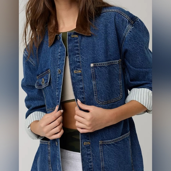 American Eagle Denim Barn Jacket Women's Chore Coat Blue Offline by Aerie - Picture 4 of 6